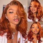 13X4 Dark Ginger Lace Front Wigs Human Hair Body Wave Orange Ginger Brown Brazilian HD Lace Front Human Hair Wigs Glueless 150% Density Pre Plucked Natural Hairline (18 inch, Copper Brown Color)