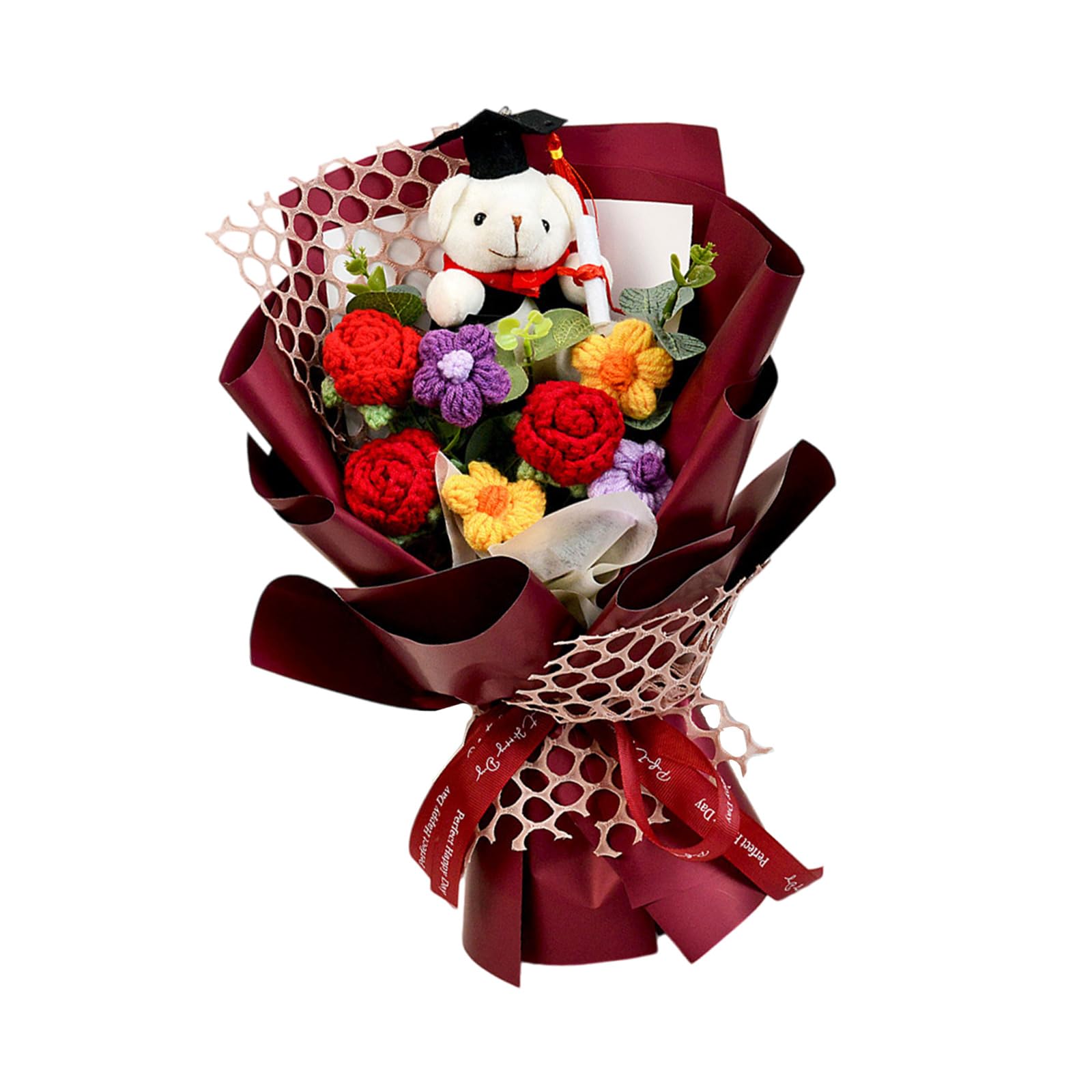 Oxxggkao Delicate Crochet Bouquet with Doll Designs Hand-woven Flower Great for Graduation Party Graduation Doll Gift