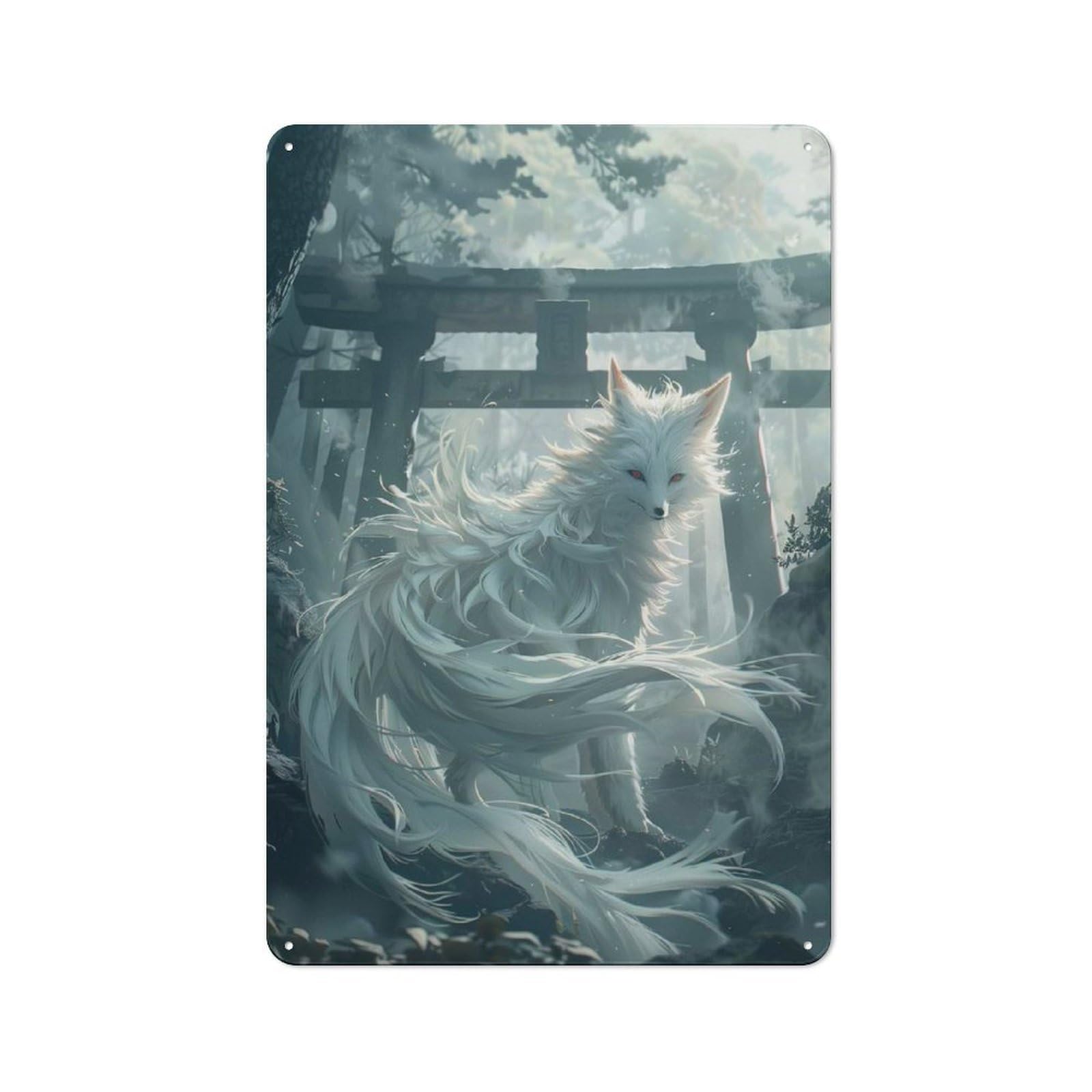 Junmoney Style-21 Mystic Kitsune Gateway Friendly Metal Wall Decor 30X20cm, Vintage Metal Sign For Tea Room, Shop Wall Or Breakfast Area