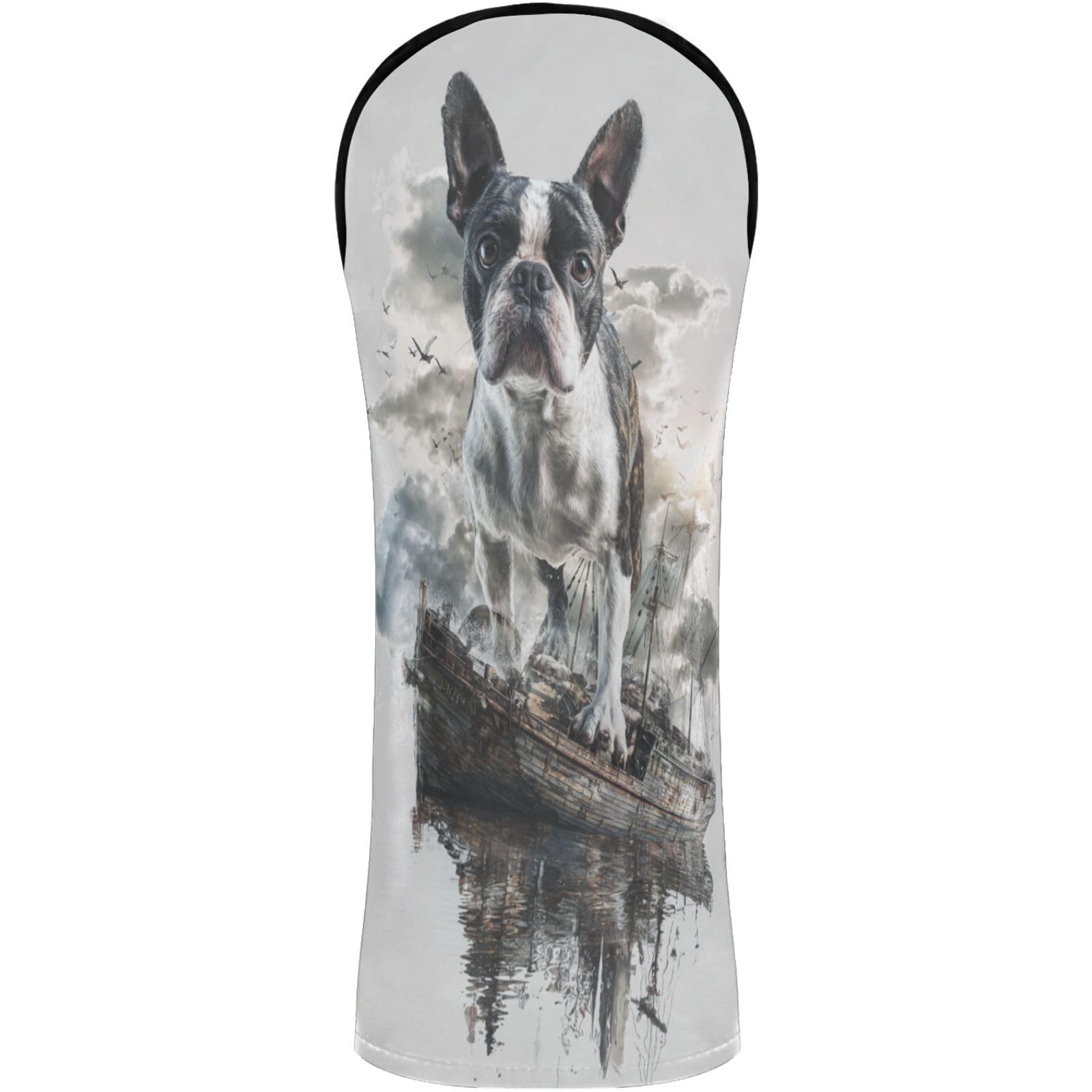 Golf Club Head Cover Headcover with Interchangeable No. Tags for Woods and Driver Fairway Hybrid Boston Terrier Dog Cute Ship 3D