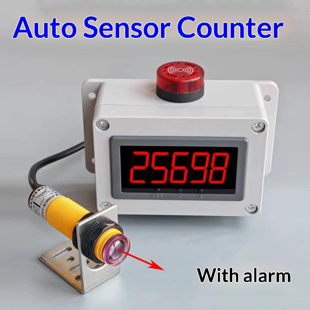 Contador digital LCD de 5 dígitos con sensor infrarrojo (10 cm-5 m), rango de conteo 0-99999, diseño resistente para línea de producción de cinta transportadora industrial