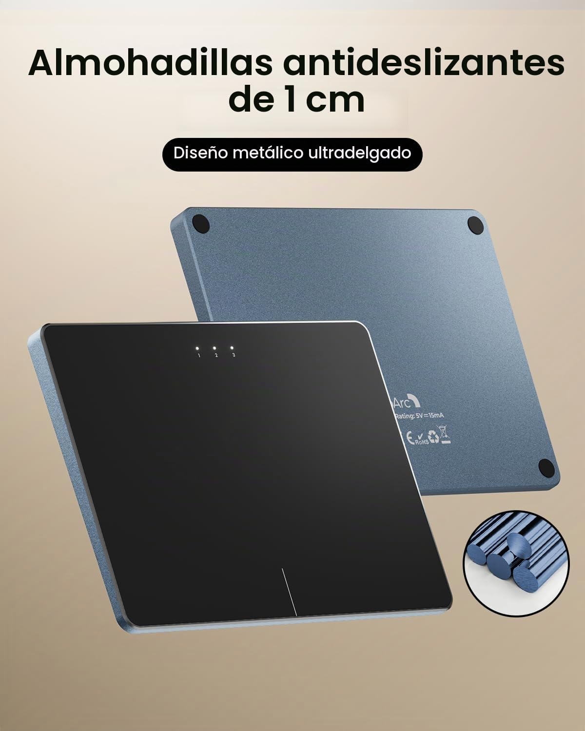ProtoArc Touchpad para Windows 11/10 PC: T1 Plus Bluetooth, Superficie multitáctil, Recargable, Panel táctil portátil de Alta precisión, portátil, Ordenador de sobremesa - Negro