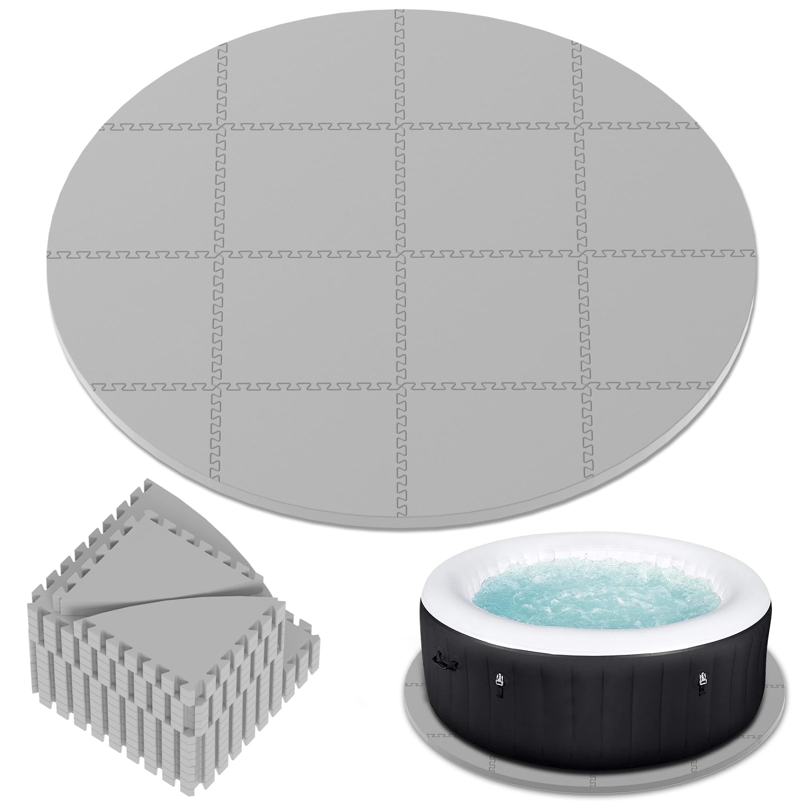 AFFLUENT 77" EVA Hot Tub Mat &amp; Pad for Inflatable Tubs - 1/2" 12MM Thickened Non-Slip Outdoor/Indoor Protective Mat, Waterproof Durable Inflatable Hot Tub Accessories, Easy Clean (Gray)