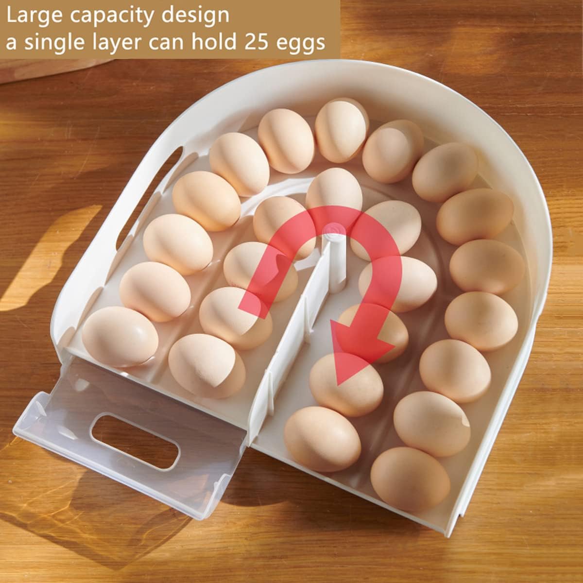 U-shaped Egg Container for Refrigerator, Stackable Egg Holder for Refrigerator, Automatically Rolling Egg Storage Container for Refrigerator, Clear Plastic Refrigerator Egg Organizer Bins with Lid