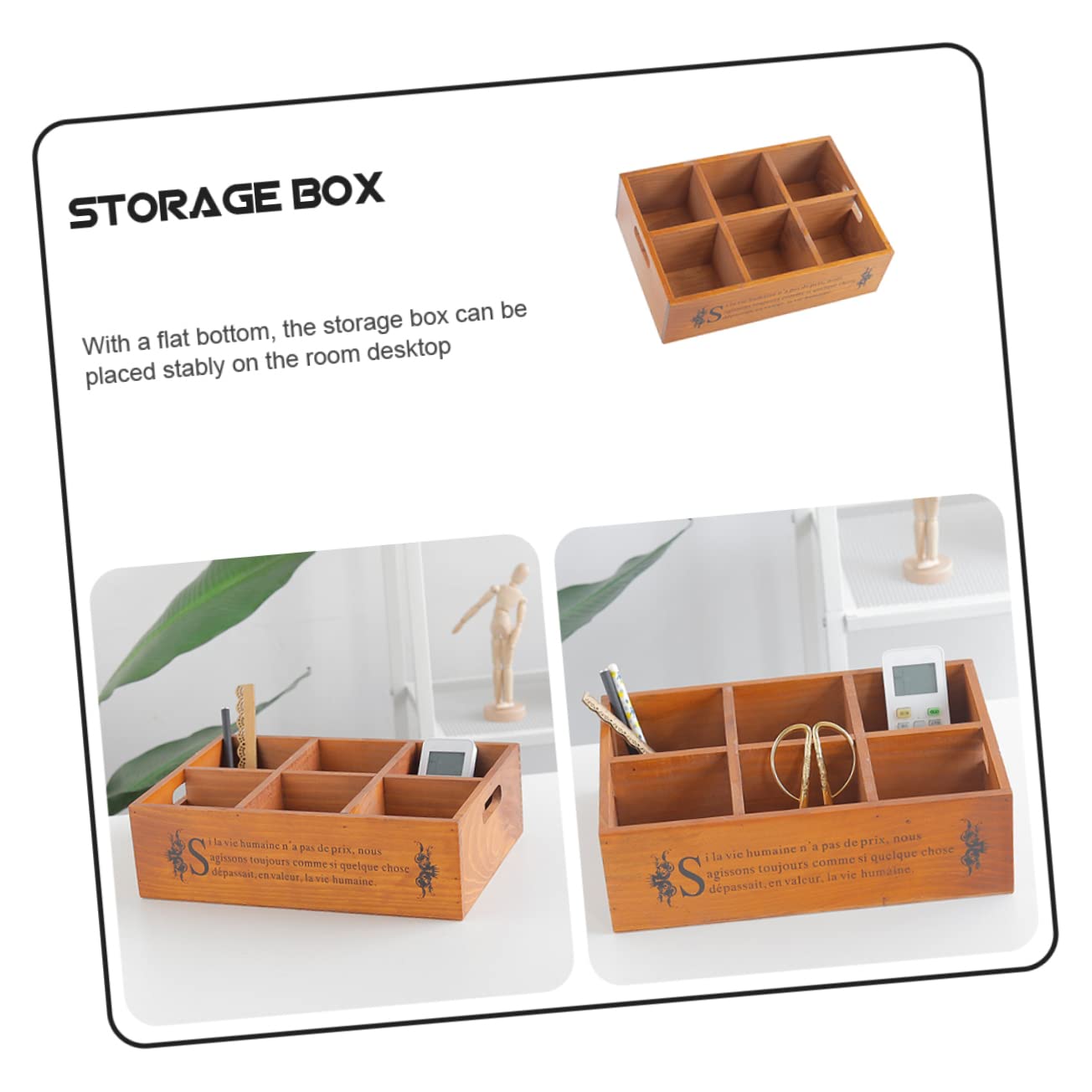 Caja de Almacenamiento Retro de Escritorio Seis Compartimentos de Madera