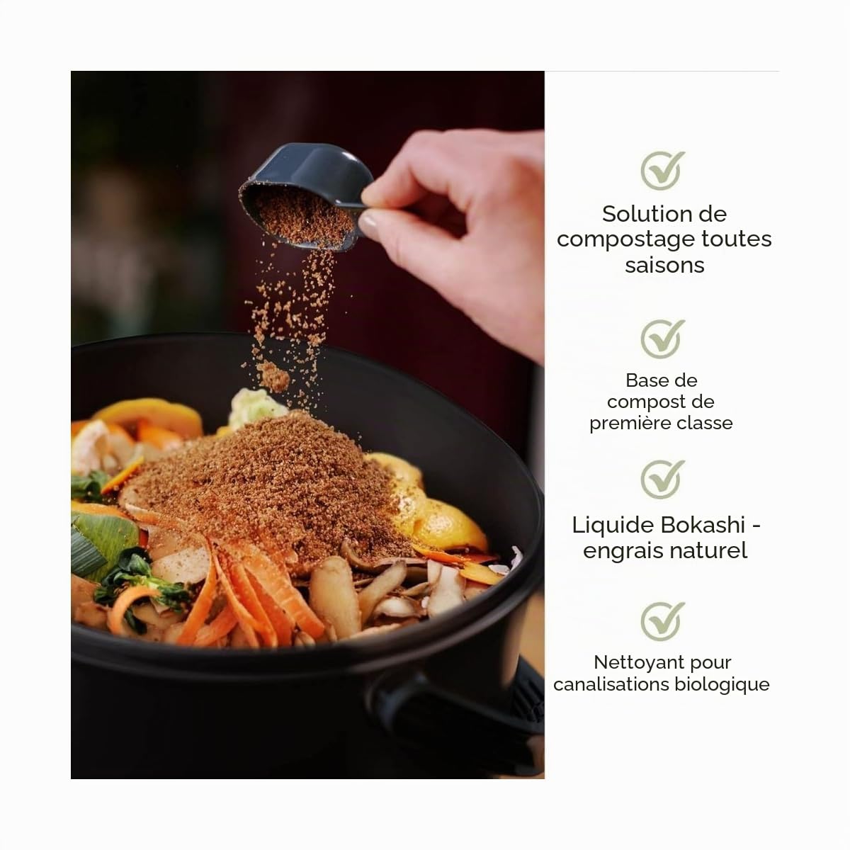 Skaza- Composteur de Cuisine en Plastique Recyclé - BOEssential Set+Base 15,3L Noir et Gris