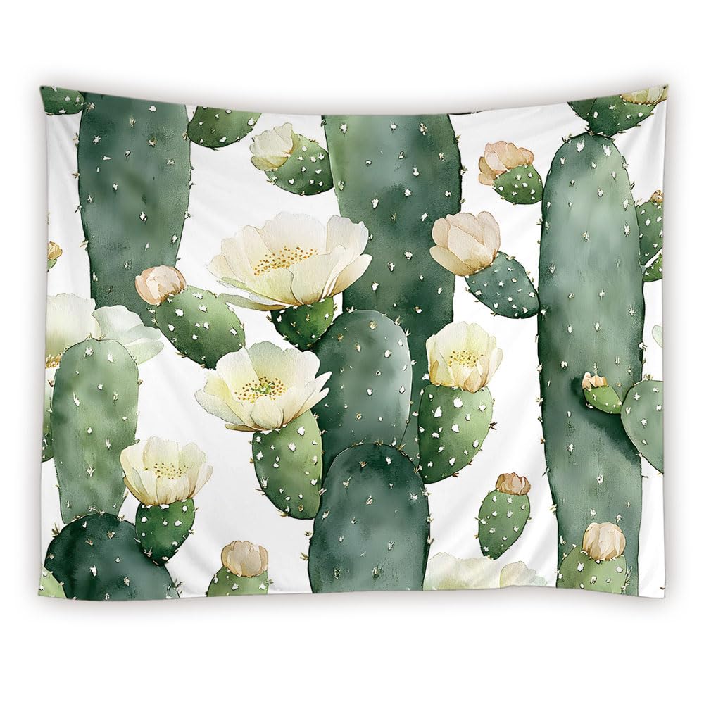 WUASDCS Tropical Cactus Succulent Tapestry Cacti Desert Flower Green Plants Watercolor Floral Botanical Rustic Tapestries Wall Hanging for Bedroom Living Room Dorm Background Cloth,90Wx60LInch