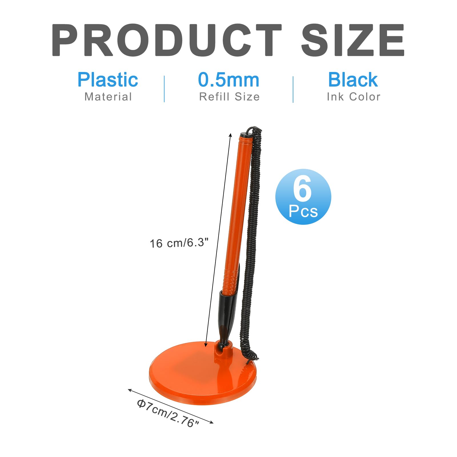 PATIKIL 6Pcs Sicherheitsstift mit Klebebandkette & Sicherheitsstifthalter, Empfangstresenstifte Schreibtischstift Schwarz Tintenfüllungen für Büro Zuhause, Flache Basis, Orange