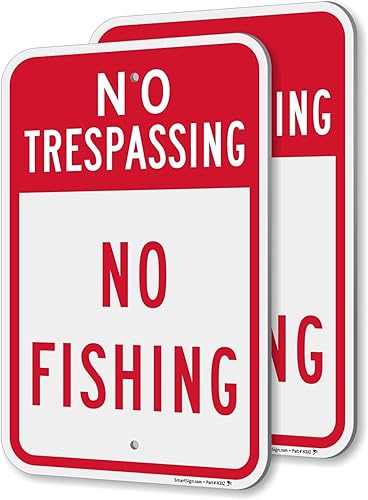 SmartSign Letrero de No Trespassing No Fishing - Paquete de 2, 18 x 12 pulgadas, compuesto de aluminio de 0.079 pulgadas de grosor, agujeros