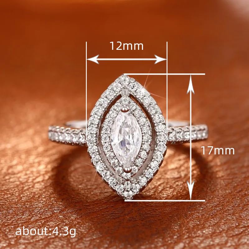 JerMrasra Sparkling 2CT Engagement Ring Promise Rings for her Horse Eye Rings Cocktail Ring Classic Marquise Cut Cubic Zirconia Wedding Band CZ Promise Anniversary Ring Size 6-10?9?
