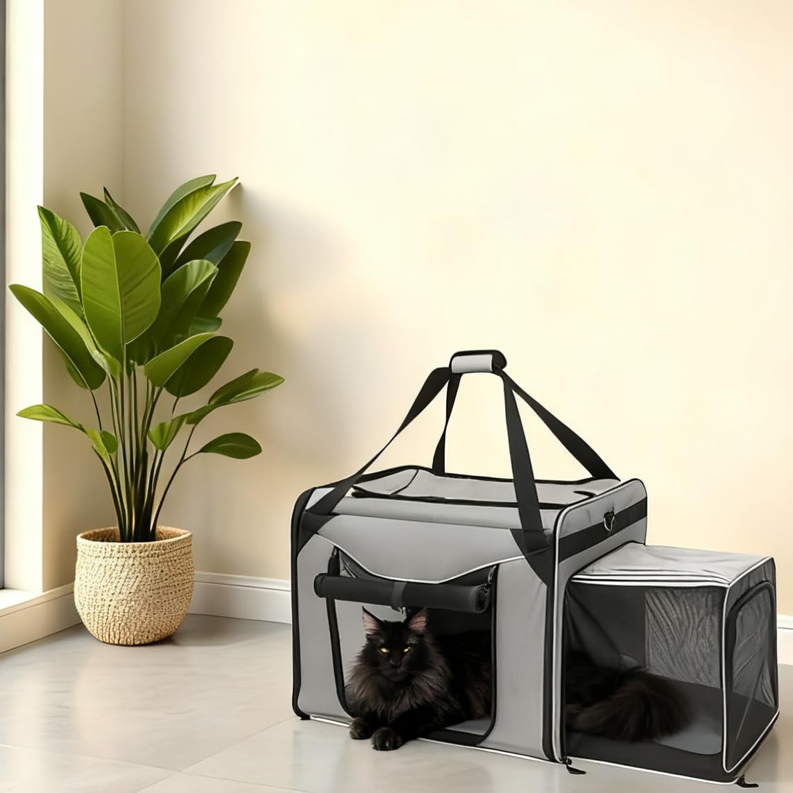 Trasportino per Gatti Pieghevole con Lettiera per Gatti, 60x42x57 cm, Grigio