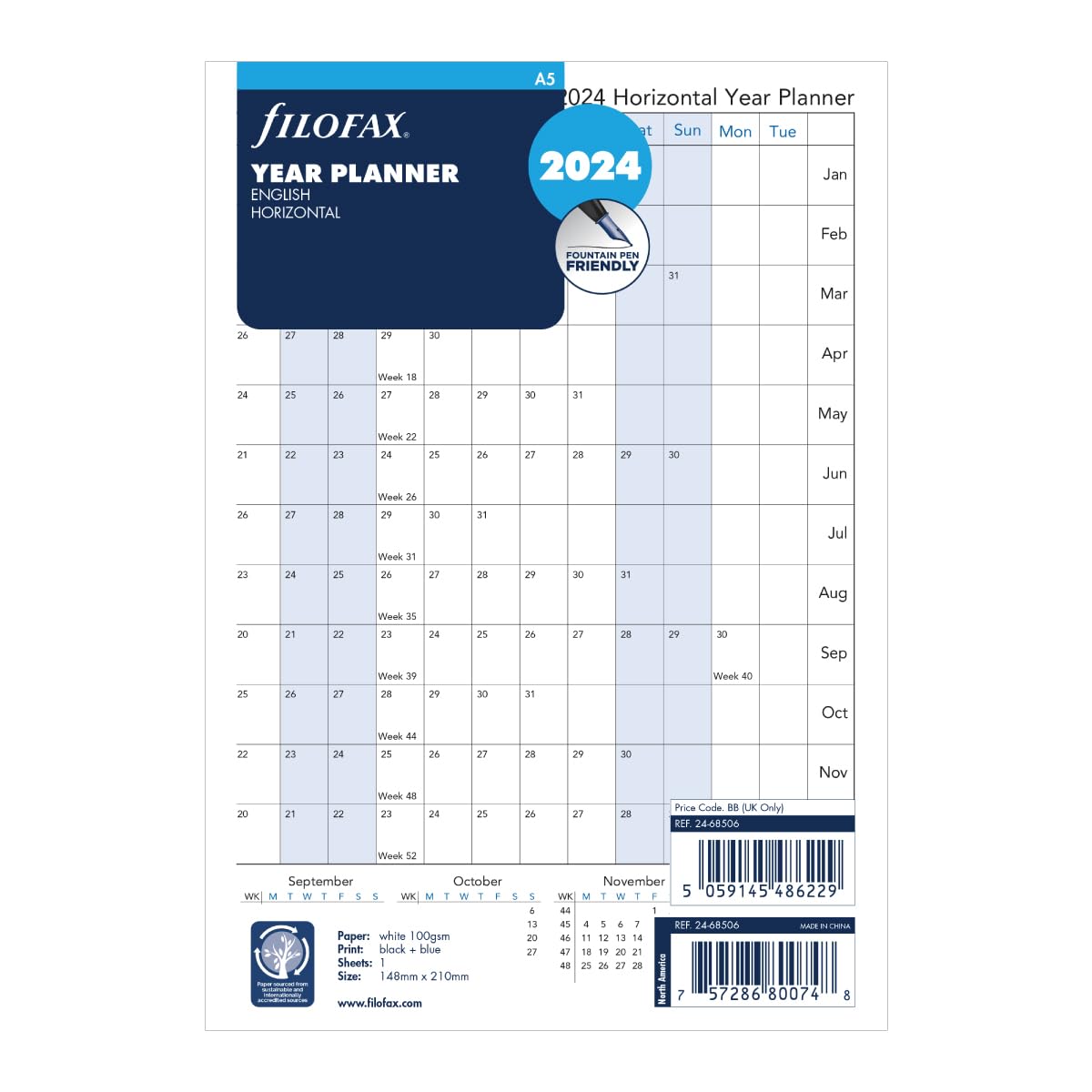 Filofax2024 A5 Horizontal Year Planner