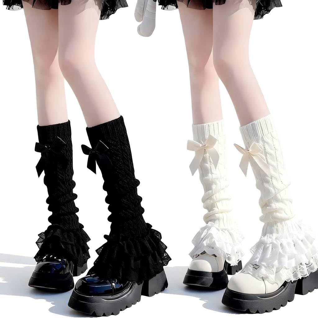 2 Pcs Lace Leg Warmers Cute Leg Warmers Y2k Lolita Accessories Kawaii Cute Y2k Bow Lace Knee Socks