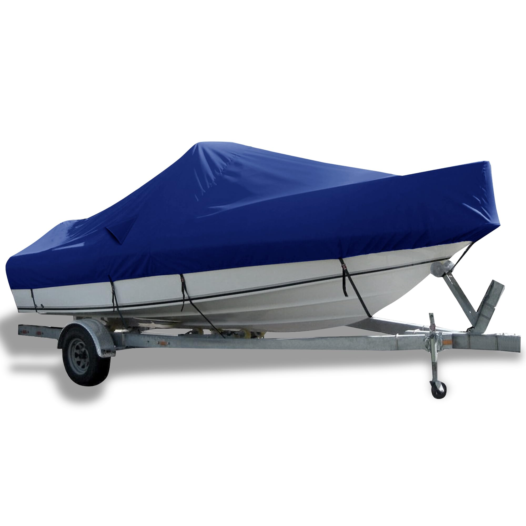 Photo 1 of Trailerable Boat Cover, Double-Sided Waterproof Heavy Duty 800D Marine Grade Oxford Cloth, Weather Resistant Windproof with Adjustable Straps, 16-18.5ft Long by 94in Wide, Blue S3: 16'-18.5'L/94"W Blue