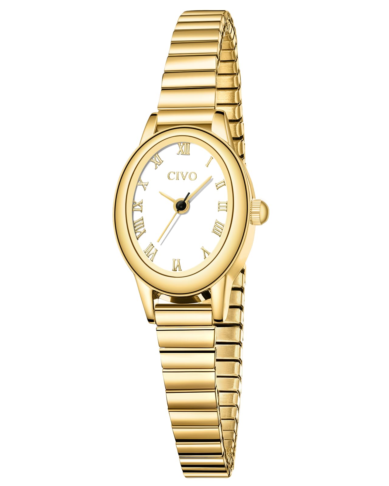 CIVO Vintage Armbanduhr Damen Kleine: Oval Gehäuse Römisches Zifferblatt Analoge mit Elastisches Armband - Zarte Gold Silber Damenuhr Geschenke zum Jahrestag Valentinstag