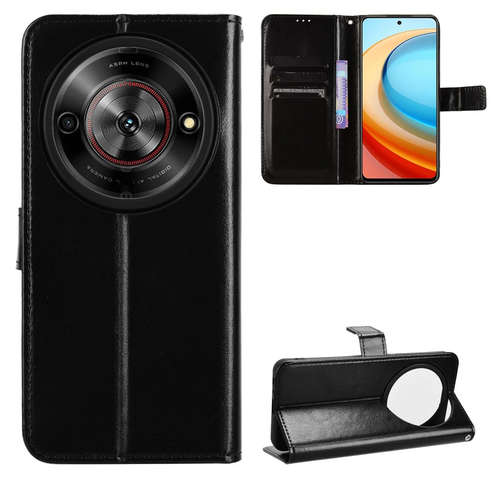 YKNIUFLY Cover In Pelle Magnetica Per ZTE Nubia Focus 5G: Flip Portafoglio Con Slot Carte E Supporto - Nero