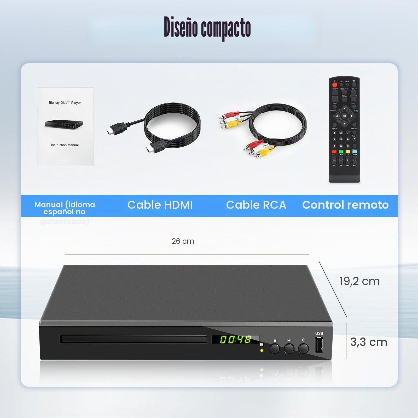 Reproductor de BLU Ray HD para TV, Reproductor de DVD/CD/BLU-Ray, Reproduce Discos BLU-Ray de Región 2, Reproductor de CD/DVD sin Región 1080P para el Hogar con Entrada USB y Salida Coaxial AV HDMI