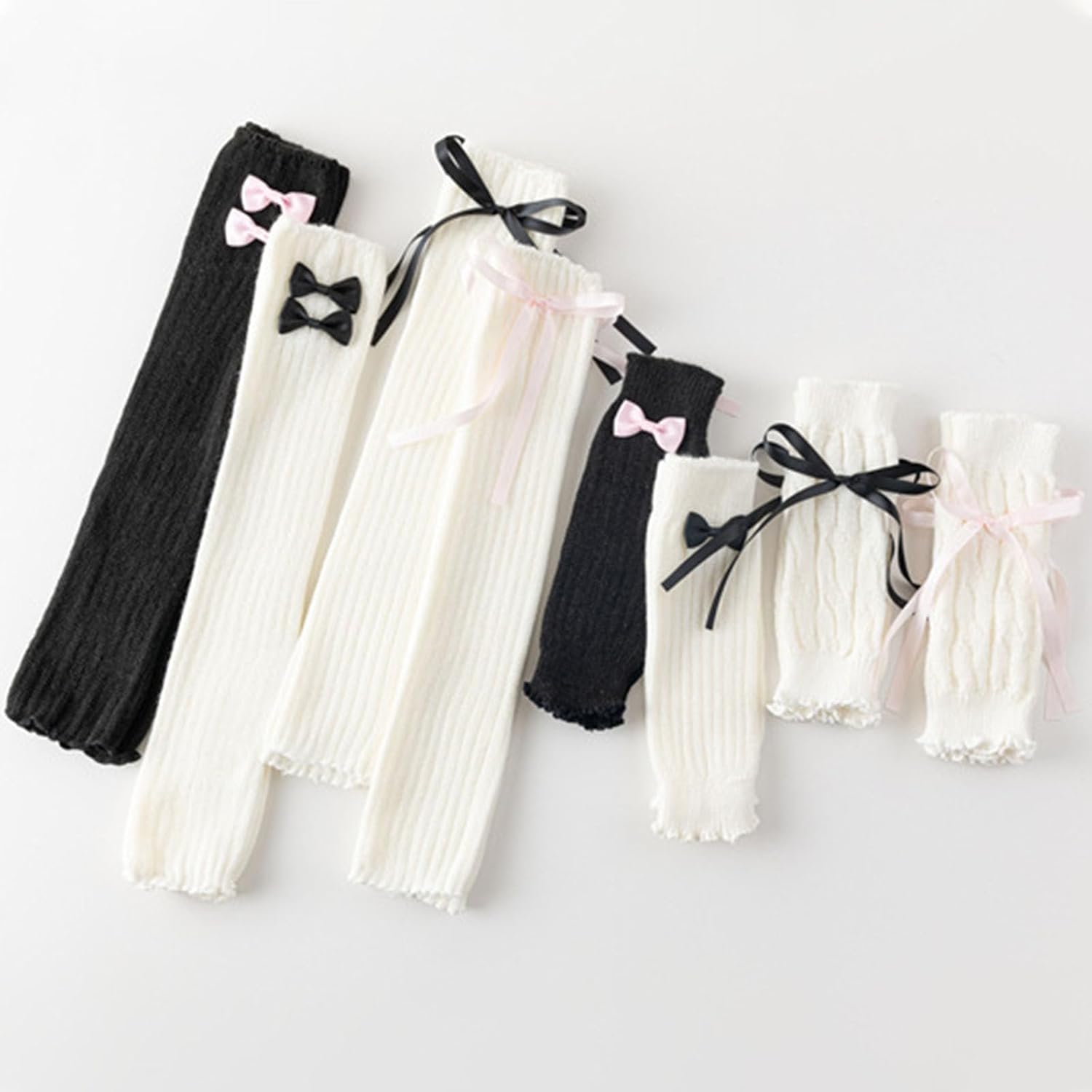 Y2K Bow Arm Warmers Leg Warmers Set, Harajuku Knit Fingerless Gloves, Kawaii Arm Sleeves Leg Warmers Long Socks image 5