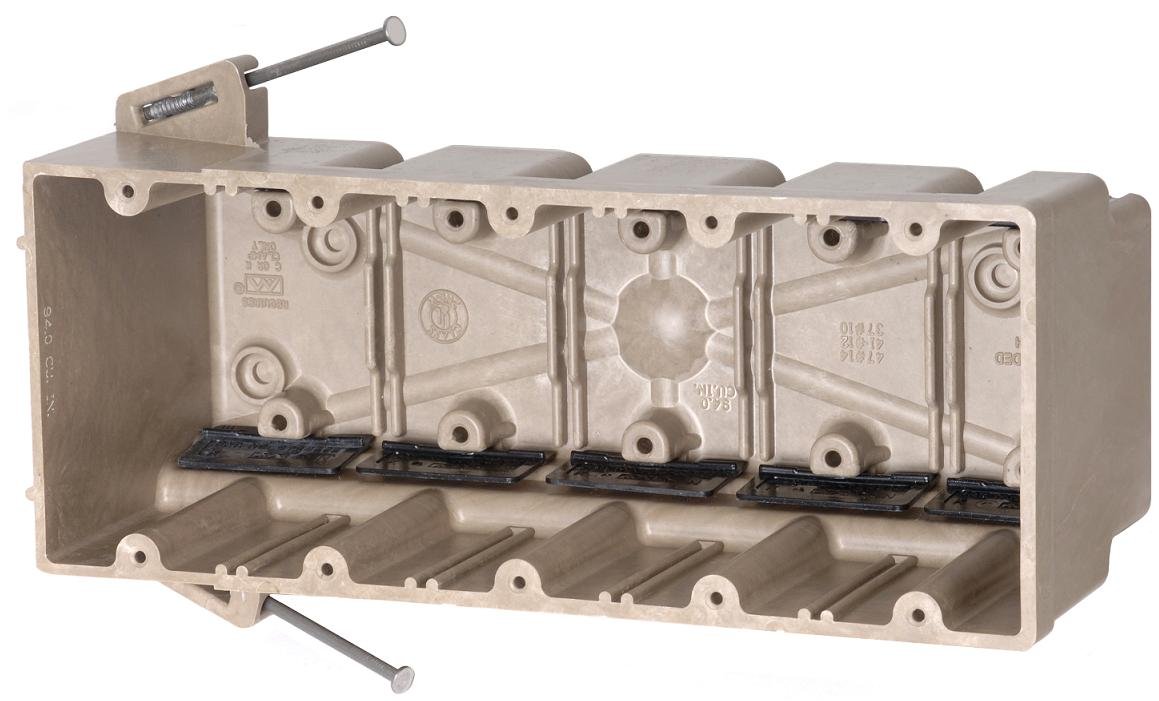 Allied Moulded 5305-NK Switch/Outlet Box, 5-Gang, Depth: 3-9/16