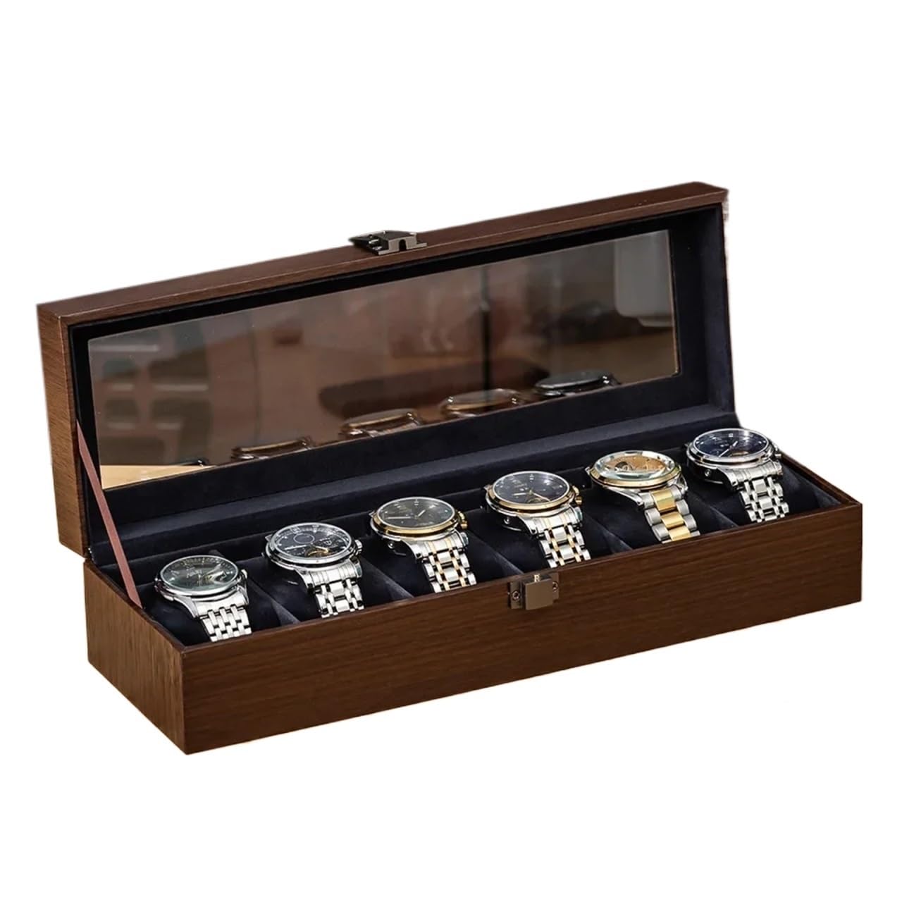 SHENJMAI Watch Box Walnut Wood Grain Multifunctional Storage Box Organizer Case for Watches Jewelry Sunglasses Accessories