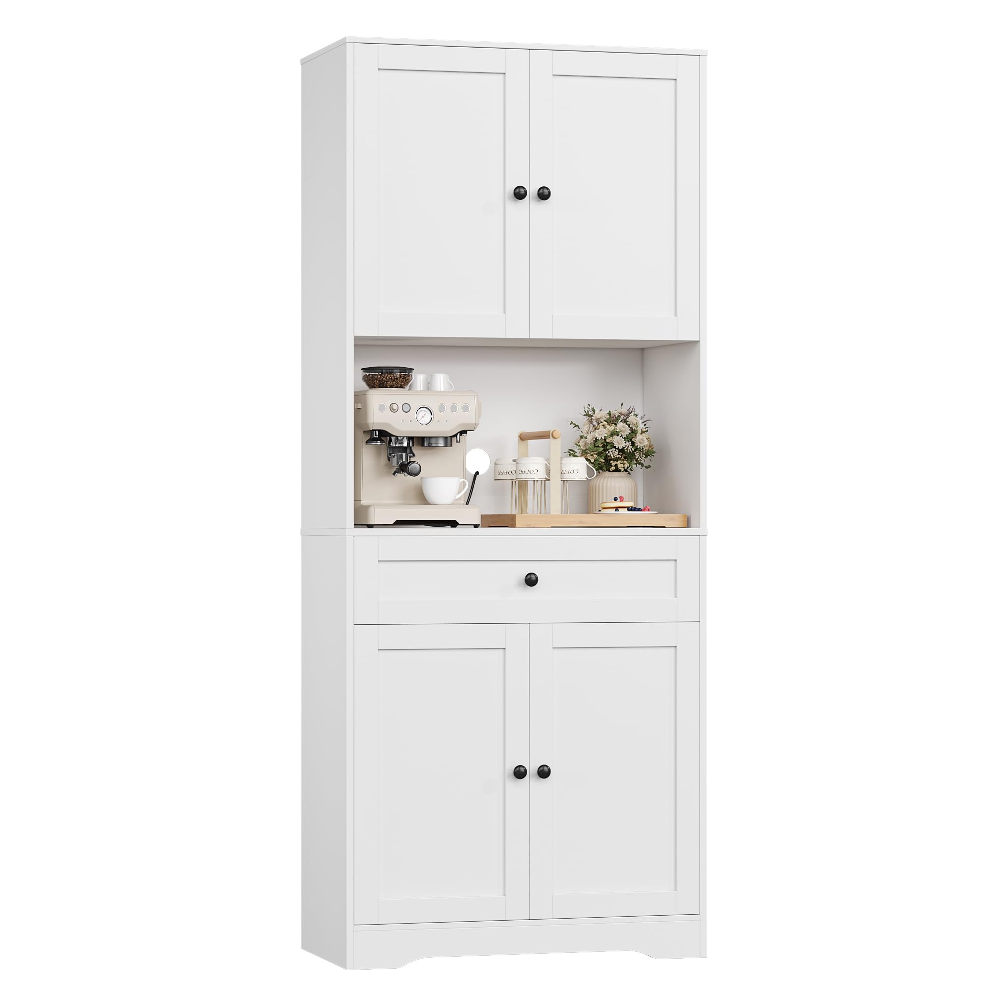 FOREHILL Alacena de Cocina 180cm Aparador Comedor Mueble Auxiliar de Cocina Armario Almacenaje Armario Despensa Cocina, 4 Puertas, 1 Cajón, Estantes Ajustables, para Comedor, Baño (Blanco) 40x75x180cm
