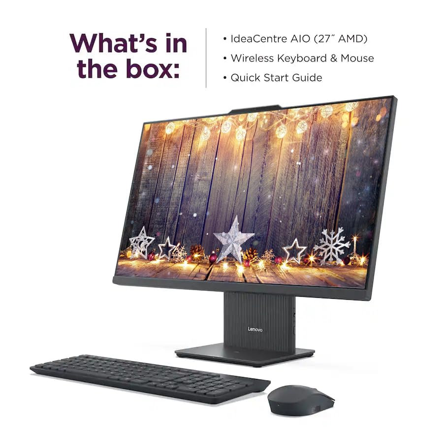 Image of Lenovo IdeaCentre 27 inch FHD Touchscreen All-in-One Desktop Computer, 10-Cores Intel Core i7 Processor, 8GB DDR5 RAM 512GB SSD, Windows 11, Wireless Keyboard & Mouse with 8-in-1 Hub Included, Black