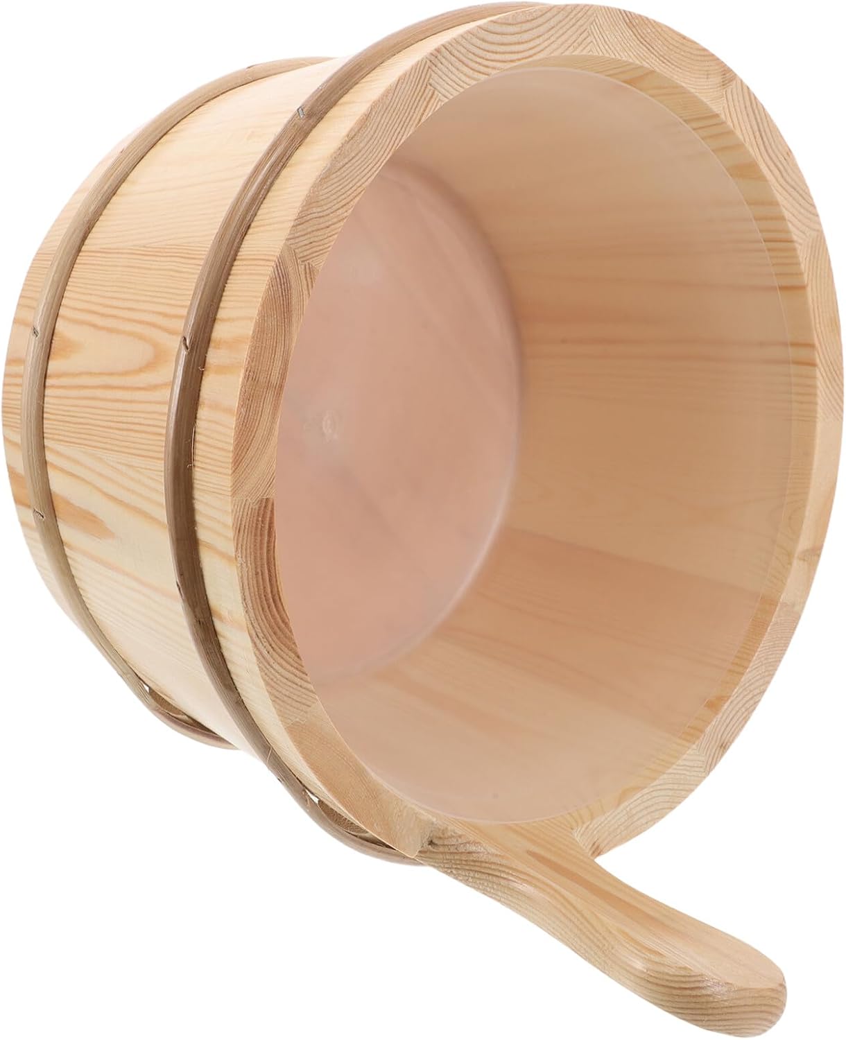 Kisangel Wooden Sauna Bucket with Plastic Liner and Ladle Set 4l Small Steam Room Barrel for Home Sauna and Footbath Use