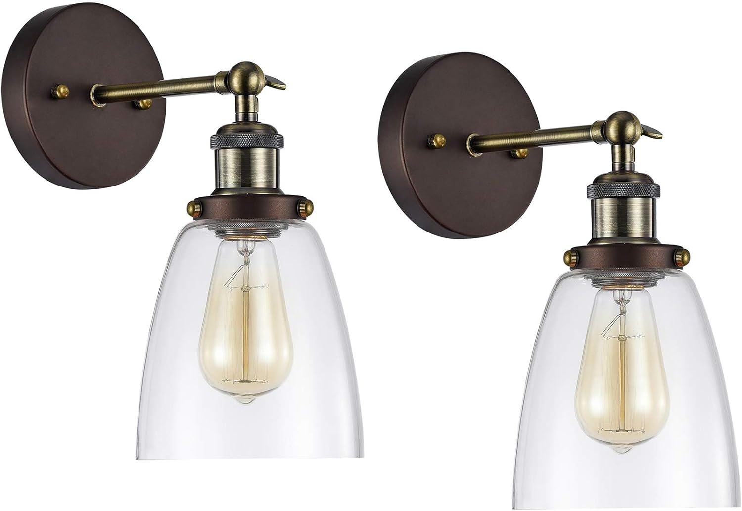 Authentic Crazy Deals MICSIU 1-Light Industrial Wall Sconce Light Fixture 2 Pack Oil Rubbed Bronze Finish Clear Glass Shade