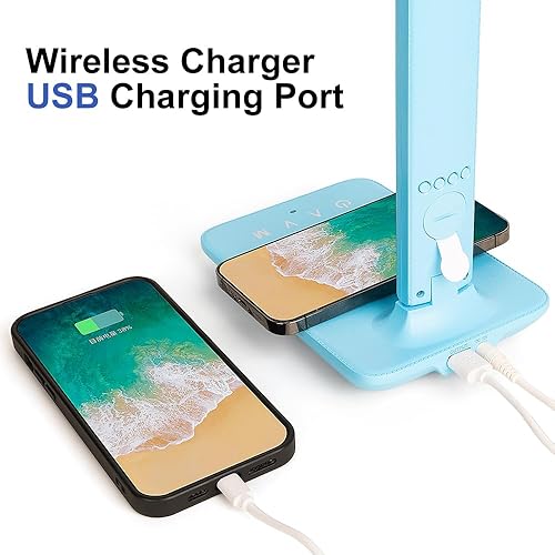 Miniatura 10 de Lámpara de escritorio LED multifuncional con cargador inalámbrico, puerto de carga USB, reloj, soporte para teléfono, lámparas de escritorio para