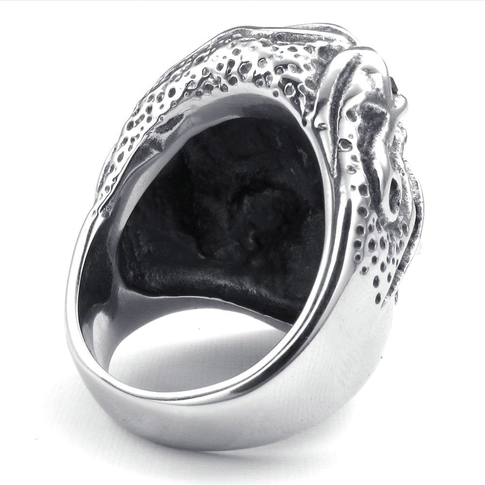 Anillo de acero inoxidable para hombre, banda de calavera tribal gótica, azul plateado, Acero inoxidable, plata 3