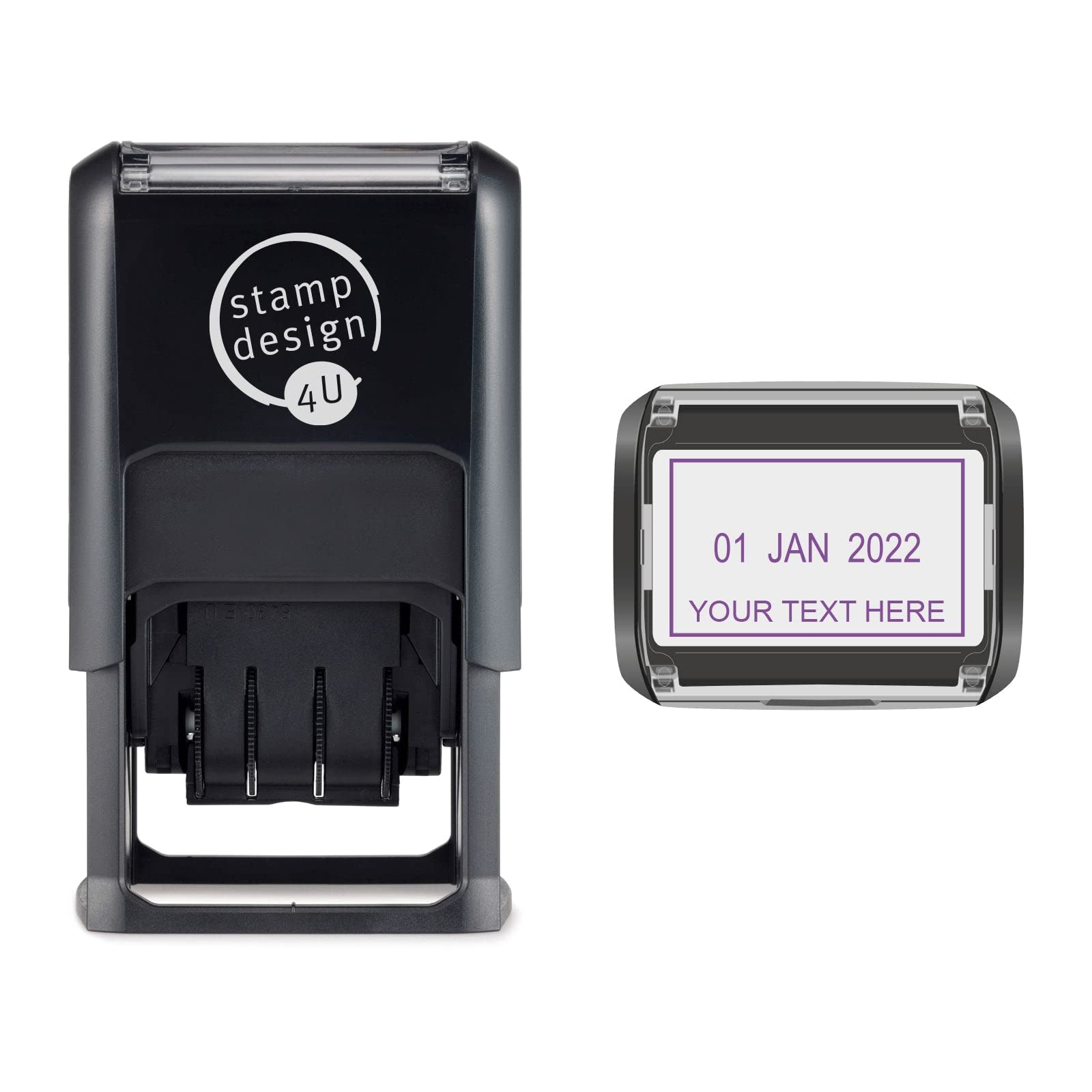 Personalised SD4U Self Inking Custom Word and Date Stamp - Violet Ink with Custom Line of Text Below the Date
