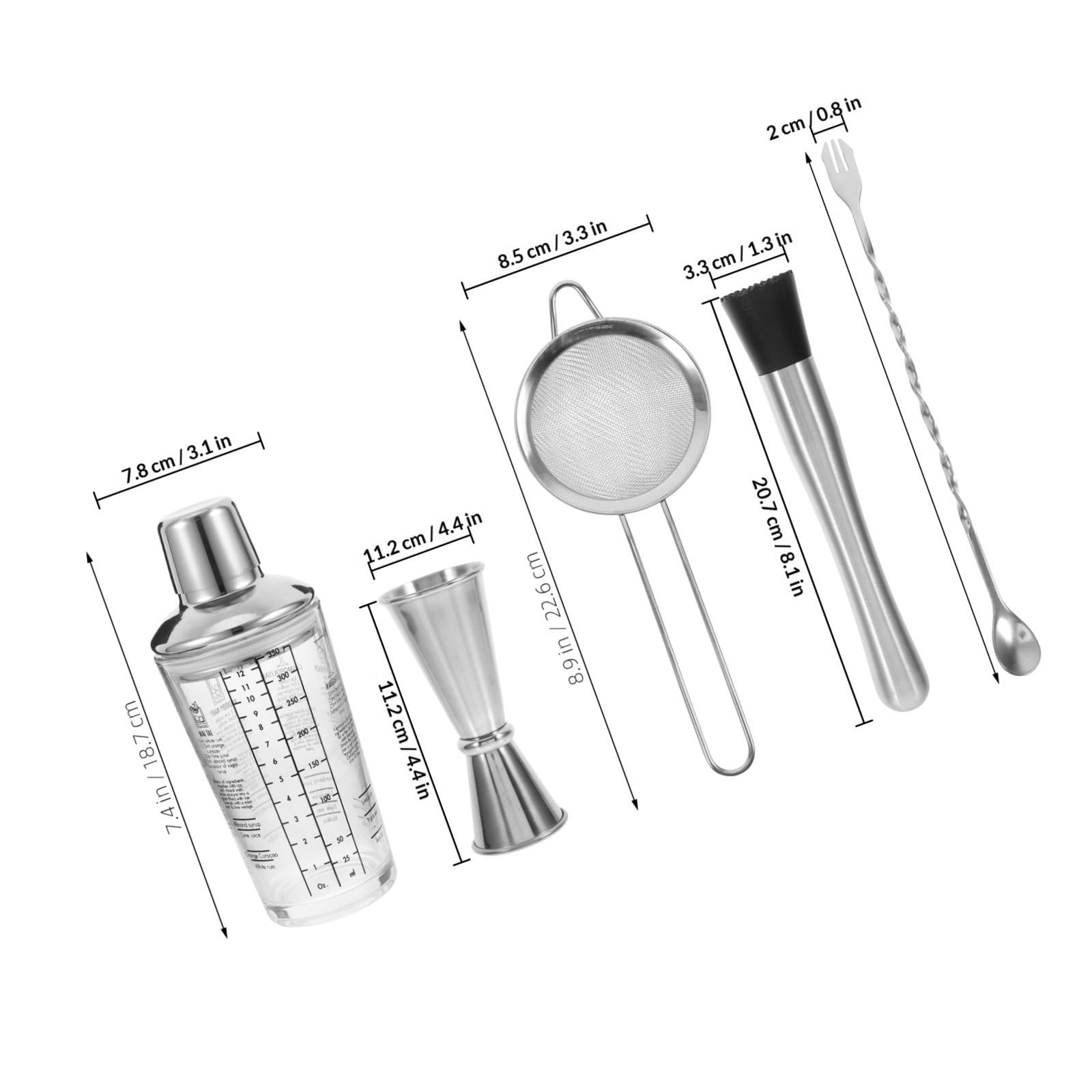 Juego de Coctelera de Vidrio 350ml Acero Inoxidable