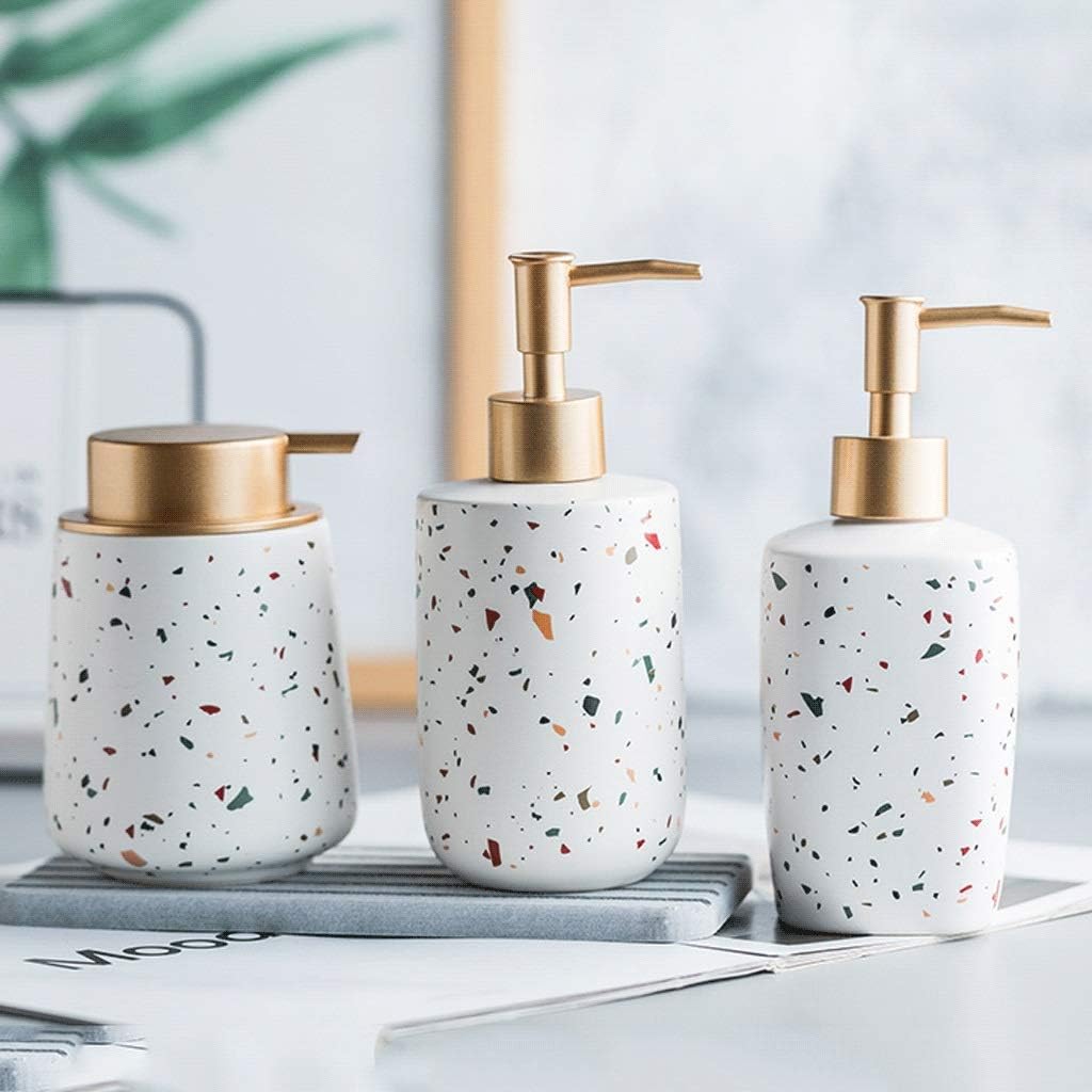 Soap Dispenser Decoration Manual Soap Dispenser Ceramic Pump Bottle Terrazzo Pattern Lotion Dispenser Liquid Soap Pump for Kitchen Bathroom (White) (Color: Soap Dispenser C) (White), Soap Dispenser (