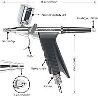 Vista 2 de Pistola de gatillo de aerógrafo Pistola de pulverización de cepillo de aire con agujas de 0.008 in 7CC y 10 CC Copa para pintar