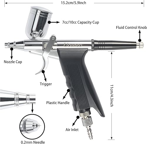 Miniatura 2 de Pistola de gatillo de aerógrafo Pistola de pulverización de cepillo de aire con agujas de 0.008 in 7CC y 10 CC Copa para pintar