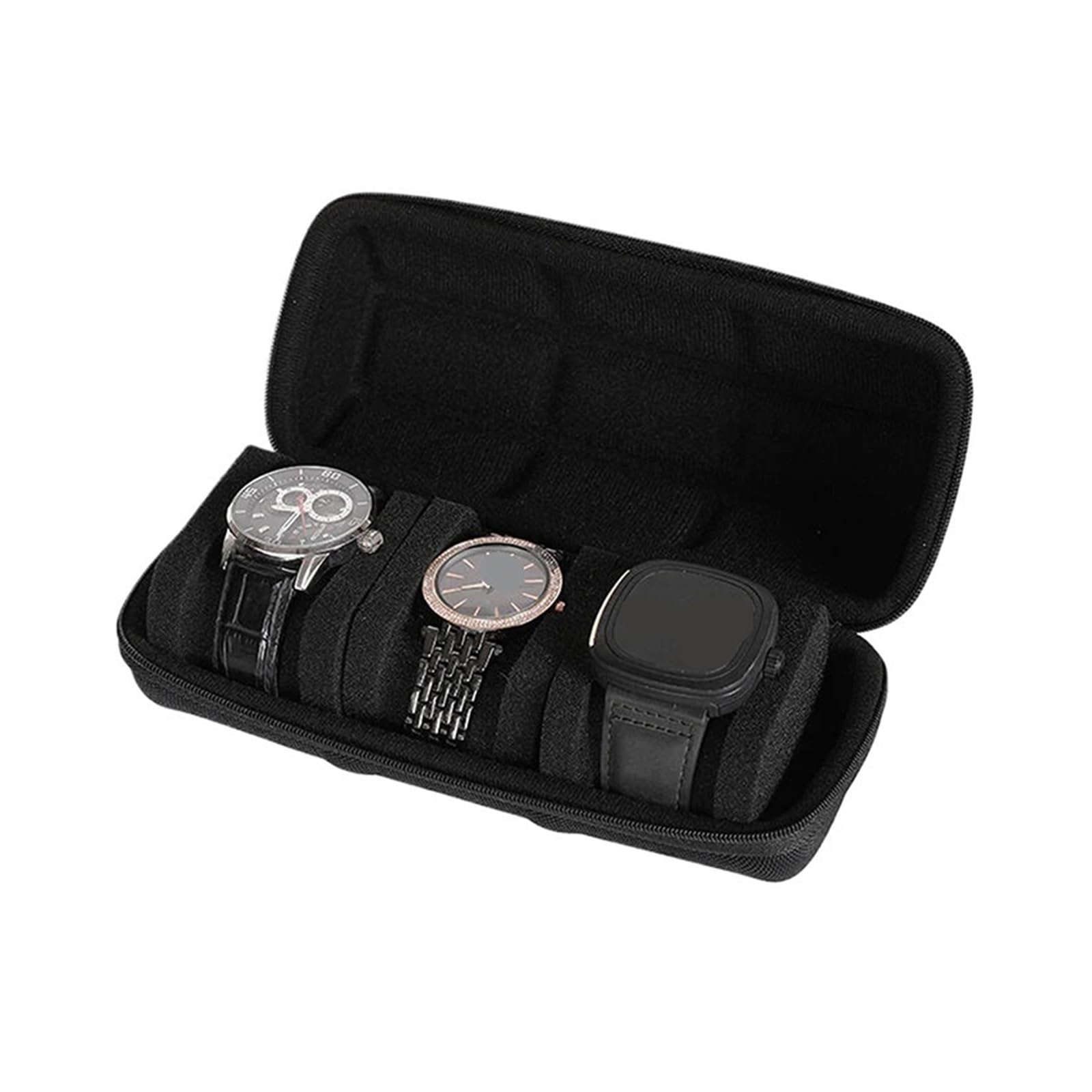 Boîte de rangement portable for montres, étanche, fermeture éclair unique, étui transport for connectées pour la plupart des montres(Black 3)