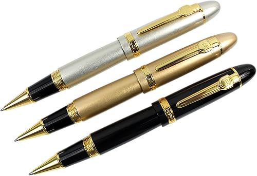 Jinhao 159 bolígrafos de tinta líquida con borde dorado, 3 piezas en 3 colores (0.028 in)