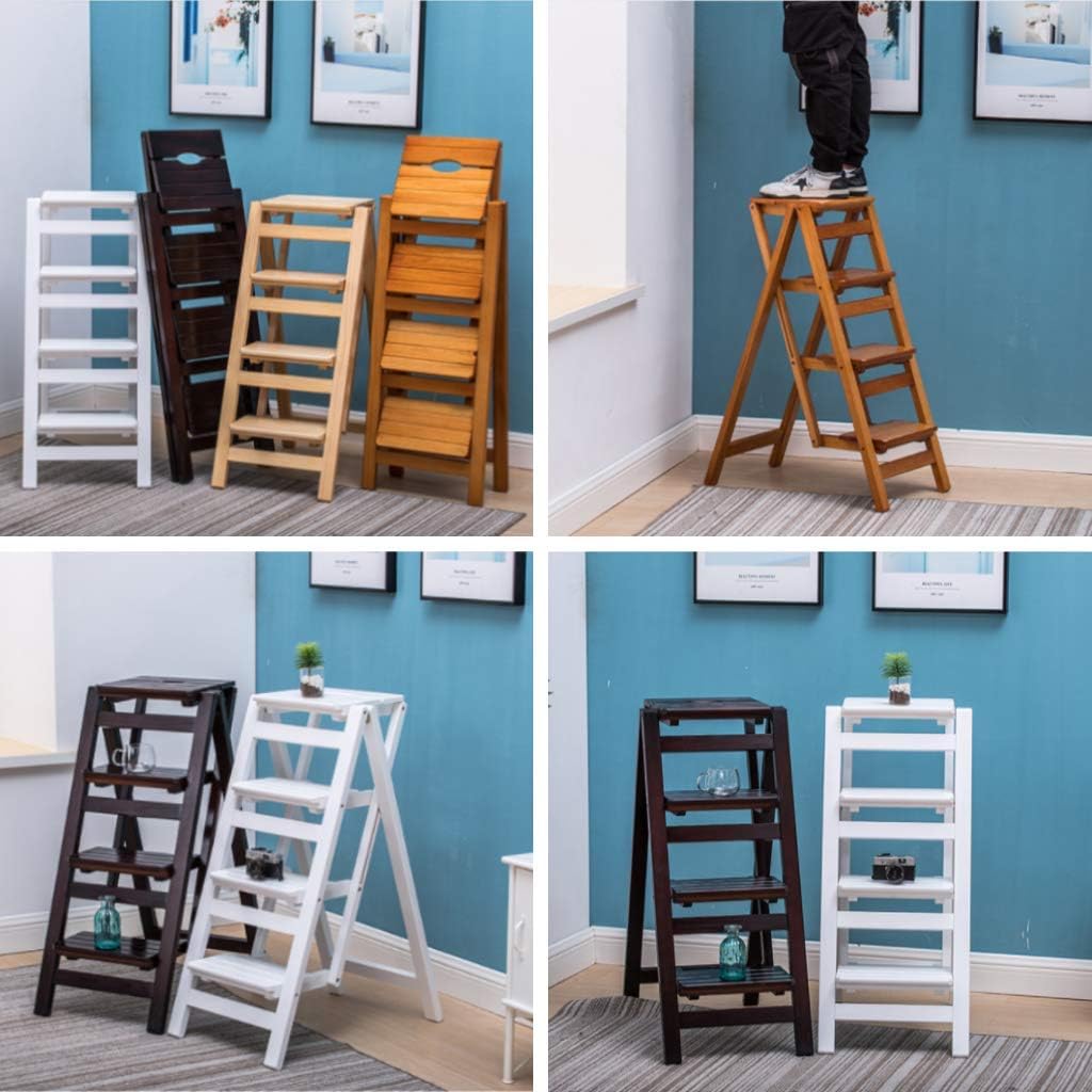 4Step Stool, Home Wooden Folding Ladder Chair Thickened Library Stair Chair Portable Light Garden Tool Ladder Maximum Load 300 Lbs (4 Colors) (Color : #1) (#3) image 3