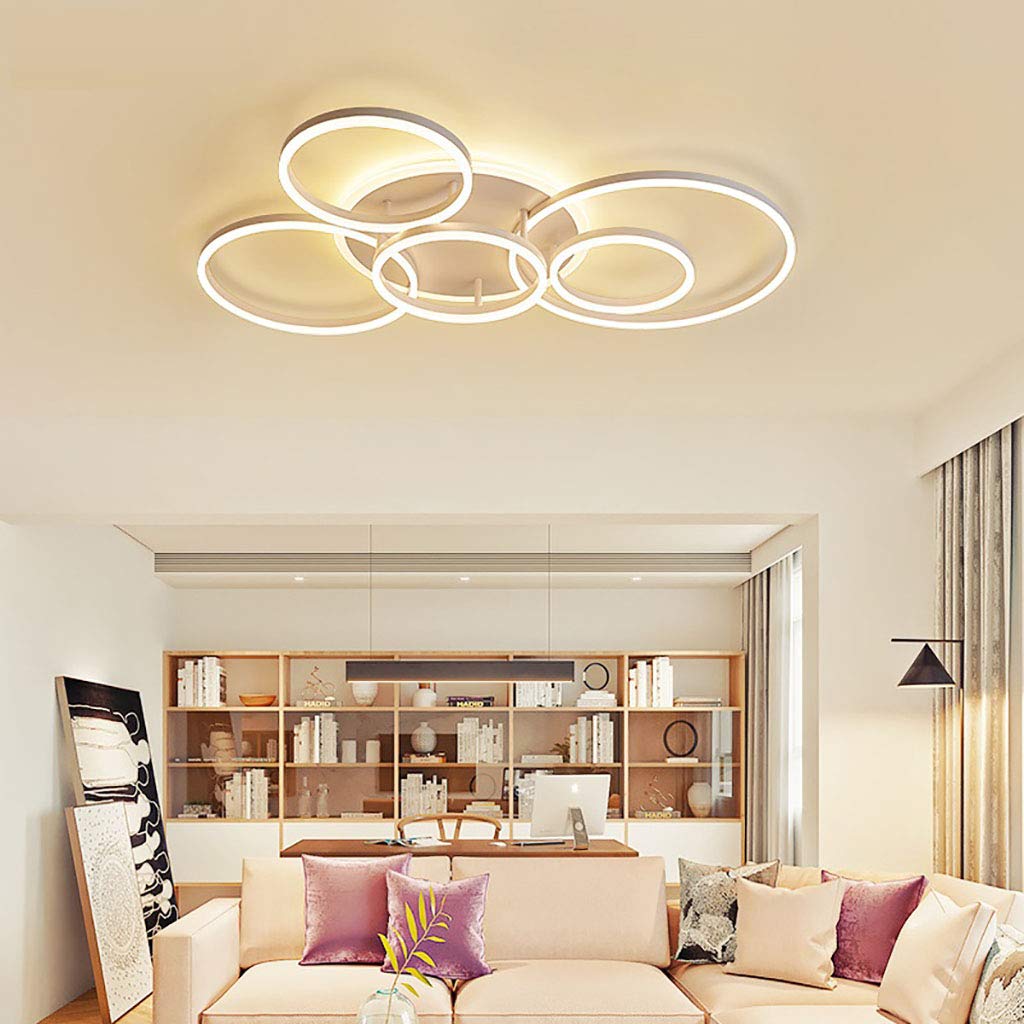 LED Deckenleuchte Moderne Pendelleuchte Kreativer Kronleuchter Mit Fernbedienung Dimmbarer Deckenstrahler Round 6 Circle 86W Schlafzimmer Deckenlampe Acryl Aluminium Wohnzimmer Leuchte,Weiß