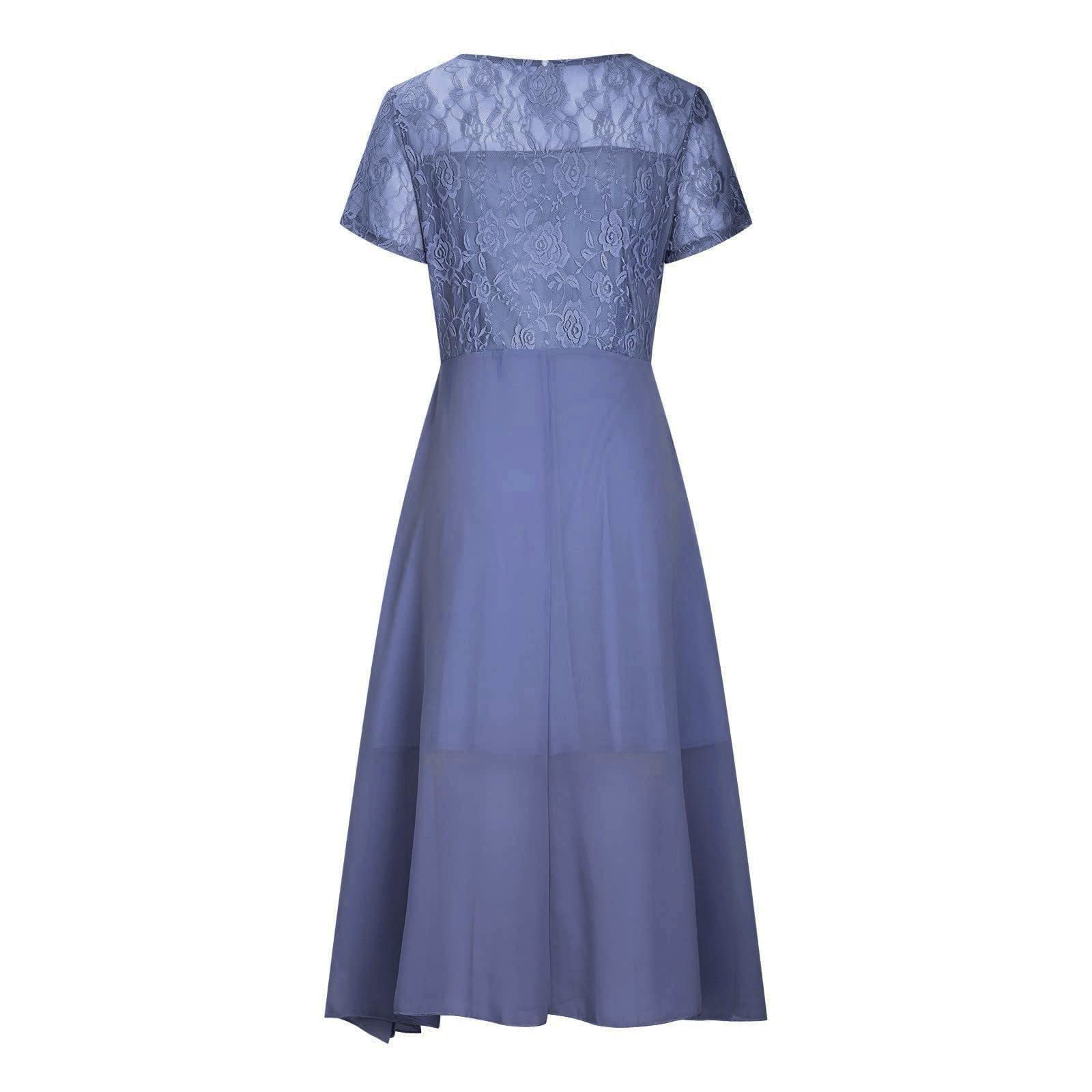 Vestido largo de gasa para mujer, vestido largo de flores, ligero y aireado, vestido de playa, cintura alta, manga corta, vestido envolvente, línea A, vestido largo fluido, vestido de cóctel, elegante