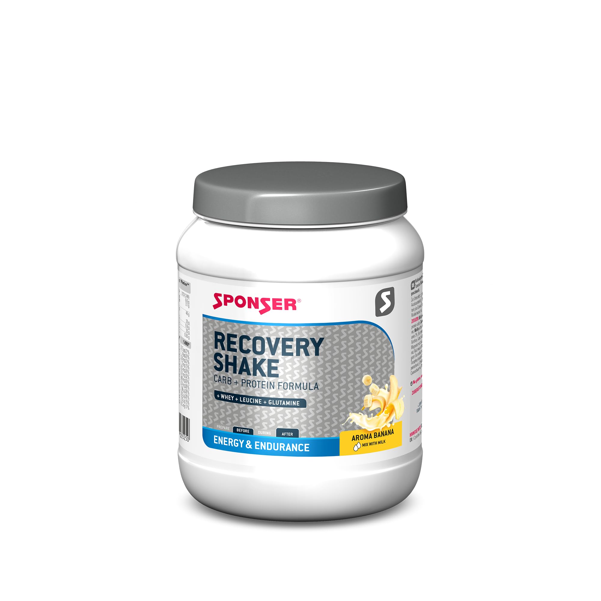 RECOVERY SHAKE | Post Workout Recovery Drink with BCAA & Glutamine, Vitamins & Minerals | Made in Switzerland | No artificial sweeteners or Colors | Banana Flavor | 900 g jar