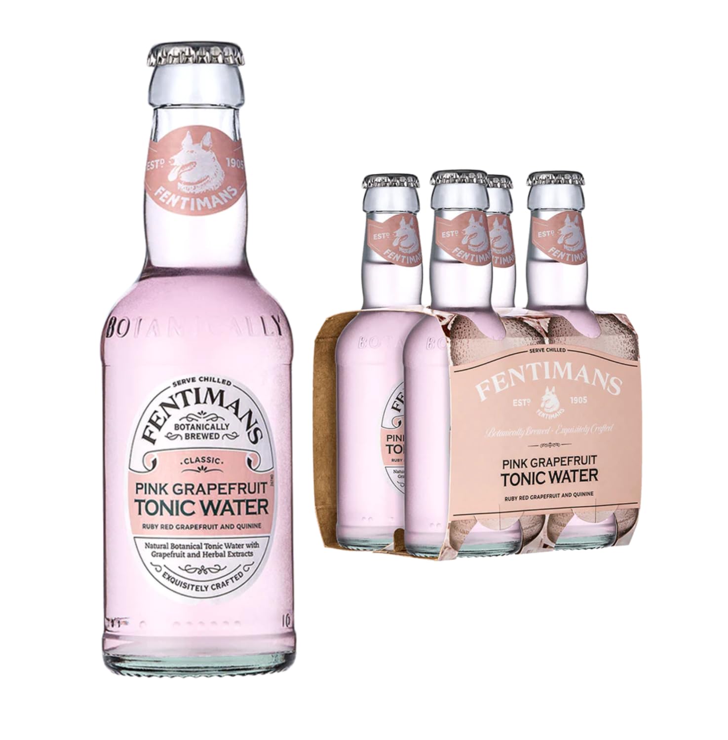 FentimansPink Grapefruit Tonic Water - Botanically Brewed Soft Drink - Exquisitely Crafted & Refreshing Soft Drinks - Gluten Free and Vegan Friendly - 4 x 200 ml Bottles