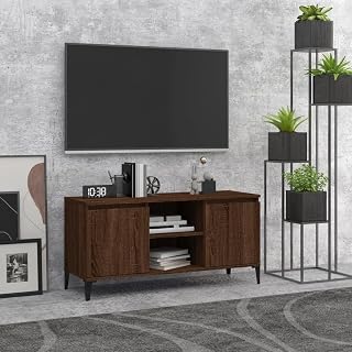 INLIFE Armario para TV con patas de metal, aspecto de roble marrón, 103,5 x 35 x 50 cm, 21 kg, color marrón