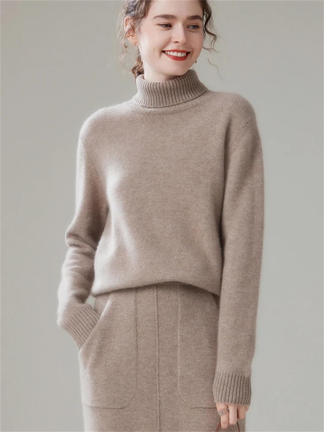 Damski sweter oversize solidny golf swetry z długim rękawem gruby sweter top