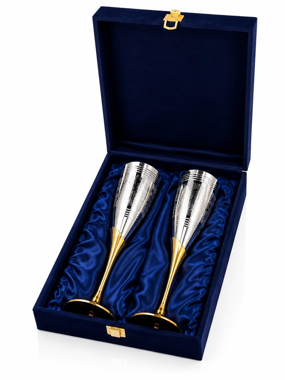 Crockery wala and company Siver Plated Champagne Flute Wine Glass for Parties - Set of 2 (Silver, 100 ml) 2