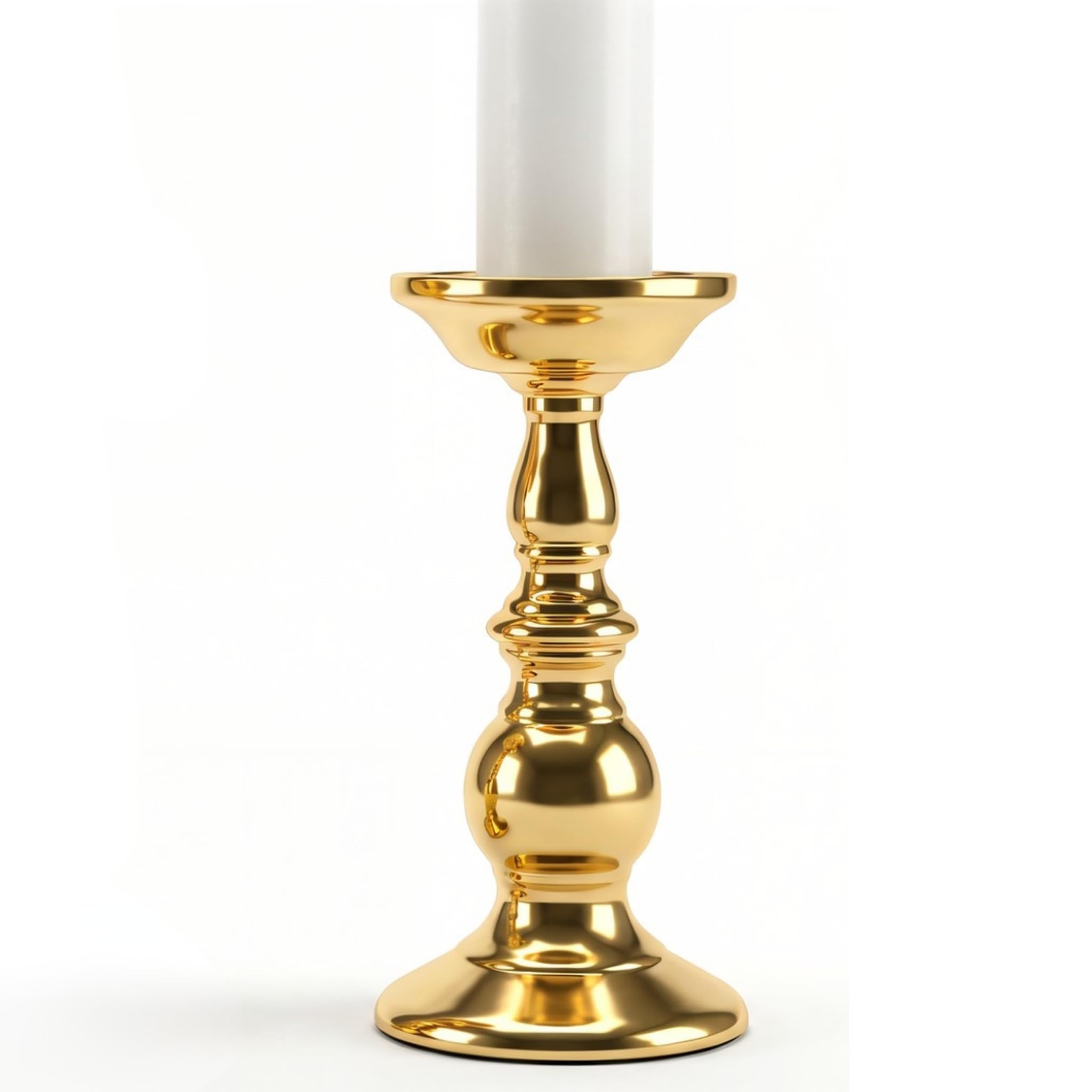 Elvida Interiors Gold Metal Pillar Candle Holder – Or Silver Decorative Candle Stand – Tall (22Cm) Or Short (16Cm) – Modern Table Centrepiece For Home, Dining Room & Weddings (, Tall)