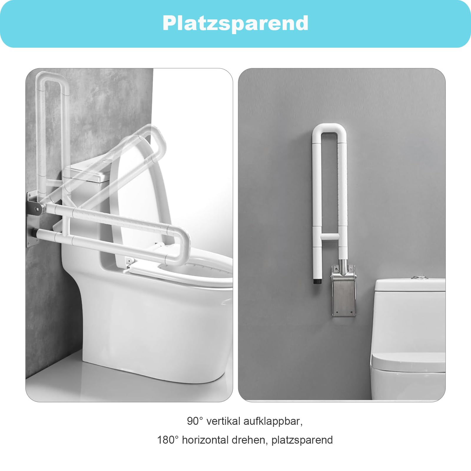 uyoyous Asidero plegable para inodoro, 2 pasamanos de seguridad para baño, mango antideslizante, soporte para inodoro para personas mayores y mujeres embarazadas (blanco, 60 cm)