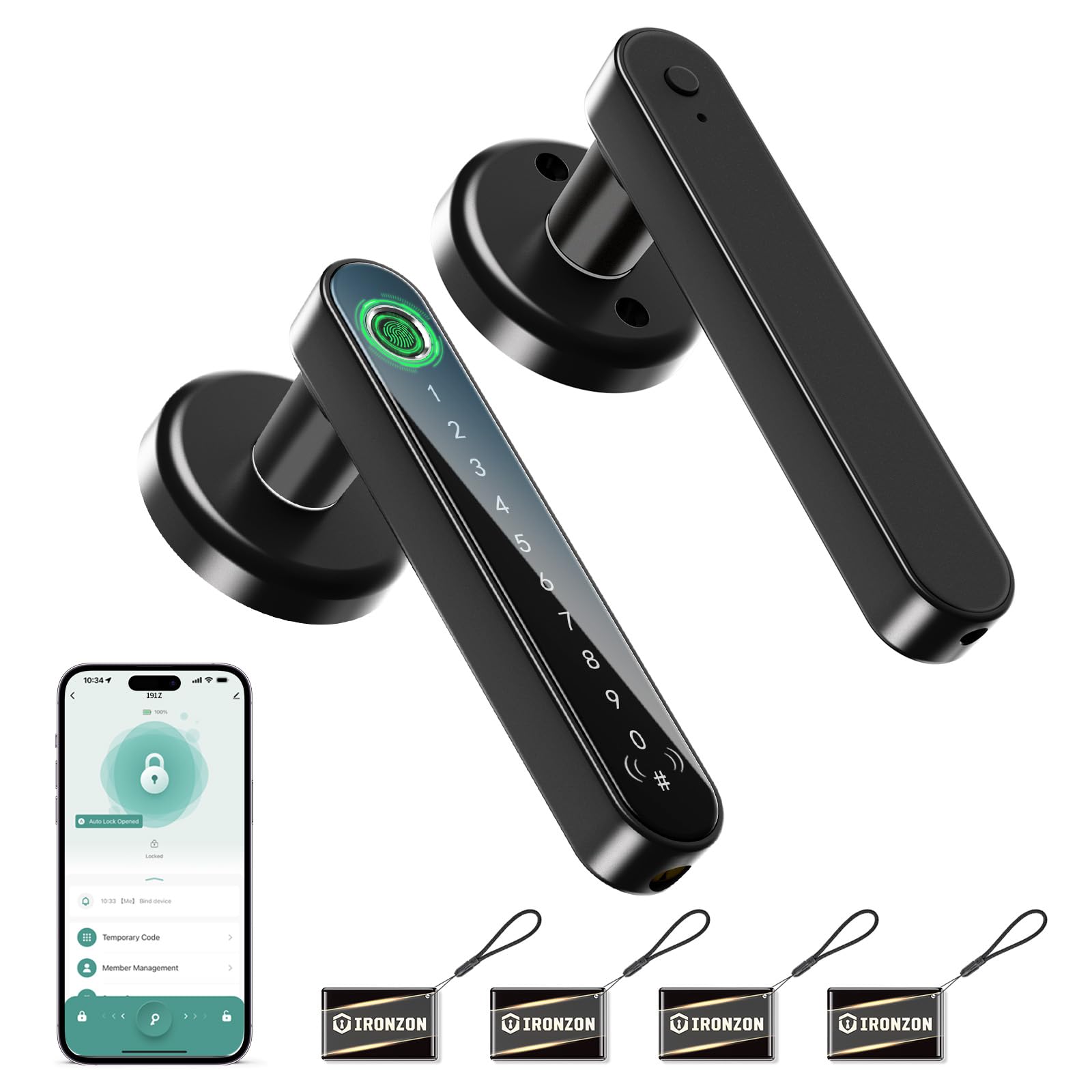 IRONZON 192Z 5-in-1 Smart Fingerprint Door Handle with NFC and app Control