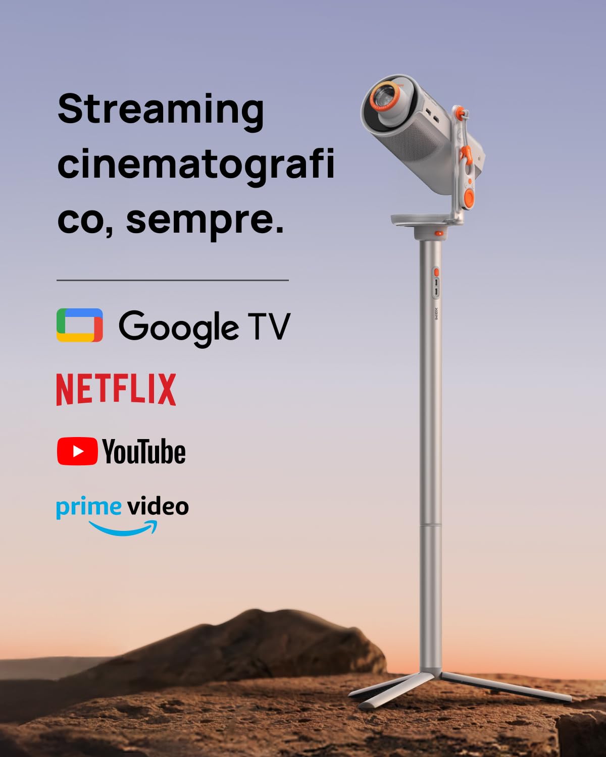 XGIMI MoGo 4 2025 NUOVO Proiettore Portatile con Base PowerBase, 5 Ore di Autonomia, Google TV con Netflix con Licenza, Supporto Regolabile a 360°, 450 Lumen ISO, 2 x 6W Harman Kardon