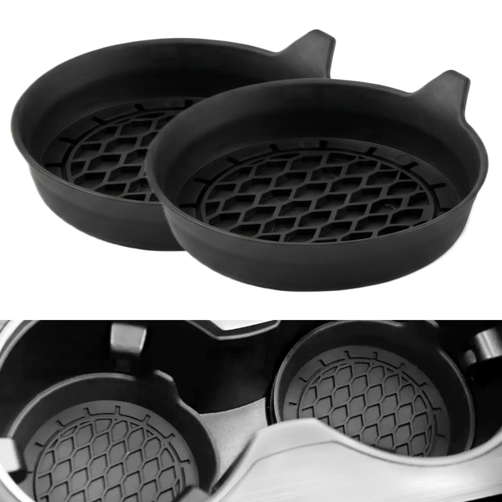 Solvio Women's Black 2Pcs Car Cup Holder Coasters, Universal Silicone Non-Slip Vehicle Cup Recessed Mats, Waterproof Anti-Spill Car Cup Holder Insert, Interior Car Accessories For Men, Fits Most Cars Suv Lorry